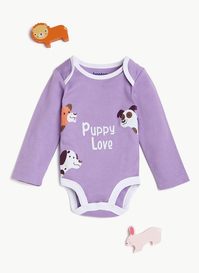 Bontots Infant Girls Organic Cotton Bodysuit - Puppy Love Design - Image 2